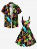 Plus Size Neon Coconut Tree Pineapple Juice Floral Print Hawaii A Line Tank Dress -  