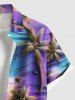 Plus Size Coconut Tree Starfish Ombre Sea Print Hawaii Button Pocket Shirt For Men -  