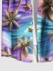 Chemise à poches boutonnées grande taille pour homme, imprimé ombré de cocotiers et d'étoiles de mer, style hawaïen, avec motif marin et cocotiers. - Pourpre  6XL