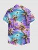 Chemise à poches boutonnées grande taille pour homme, imprimé ombré de cocotiers et d'étoiles de mer, style hawaïen, avec motif marin et cocotiers. - Pourpre  6XL