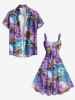 Robe débardeur grande taille à imprimé ombré cocotier et étoiles de mer hawaïenne - Pourpre  1X
