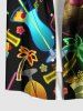 Plus Size Neon Coconut Tree Pineapple Juice Floral Print Hawaii Button Pocket Shirt For Men -  