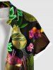 Plus Size Neon Coconut Tree Pineapple Juice Floral Print Hawaii Button Pocket Shirt For Men -  
