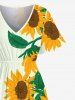 Plus Size Sunflower Print Hawaii Split Pocket A Line Midi Dress -  