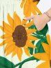Plus Size Sunflower Print Hawaii Split Pocket A Line Midi Dress -  