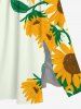 Plus Size Sunflower Print Hawaii Split Pocket A Line Midi Dress -  