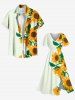 Plus Size Sunflower Print Hawaii Split Pocket A Line Midi Dress -  