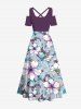 Plus Size Flower Print Hawaii Cold Shoulder Crisscross Strappy A Line Maxi Dress -  