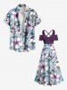 Plus Size Flower Print Hawaii Cold Shoulder Crisscross Strappy A Line Maxi Dress -  