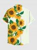 Plus Size Sunflower Print Hawaii Button Pocket Shirt For Men -  
