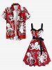 Robe Ligne A Boutonnée Pieuvre Imprimée de Grande Taille avec Ceinture Amovible - Rouge 4X