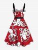 Robe Ligne A Boutonnée Pieuvre Imprimée de Grande Taille avec Ceinture Amovible - Rouge 4X
