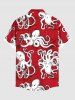 Plus Size Octopus Print Hawaii Button Pocket Shirt For Men -  
