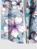 Plus Size Flower Print Hawaii Button Pocket Shirt For Men -  