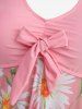 Plus Size Daisy Flower Print Bowknot Asymmetrical Halter Tankini Swimsuit -  