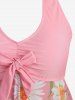 Maillot de Bain Tankini Asymétrique Fleur Marguerite Imprimée de Grande Taille à Col Halter - Rose clair 5X