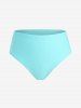 Maillot de Bain Tankini Asymétrique Fleur Marguerite Imprimée de Grande Taille à Col Halter - Bleu clair L