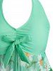 Maillot de Bain Tankini Asymétrique Fleur Marguerite Imprimée de Grande Taille à Col Halter - Vert 1X