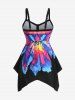 Plus Size Watercolor Abstract Landscape River Print Ruched Asymmetrical Tankini Swimsuit -  