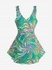 Plus Size Colorful Chrysanthemum Flowers Print Bowknot Shoulder Tankini Swimsuit -  