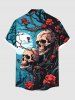 Plus Size Tree Branch Floral Moon Skull Print Button Pocket Shirt For Men -  