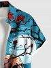 Plus Size Tree Branch Floral Moon Skull Print Button Pocket Shirt For Men -  