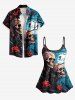 Tree Branch Floral Moon Skull Print Tankini Top(Adjustable Shoulder Strap) -  