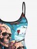 Tree Branch Floral Moon Skull Print Tankini Top(Adjustable Shoulder Strap) -  