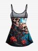 Tree Branch Floral Moon Skull Print Tankini Top(Adjustable Shoulder Strap) -  