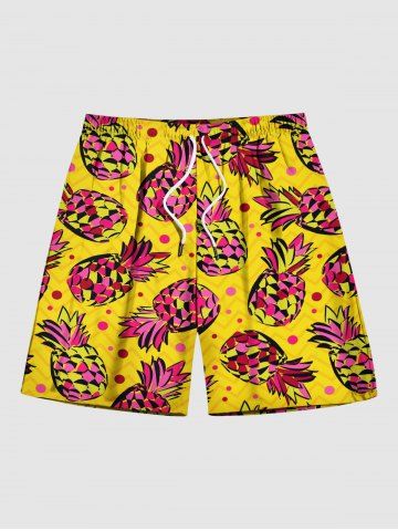 Plus Size Pineapple Dots Print Hawaii Beach Shorts For Men - YELLOW - 2XL