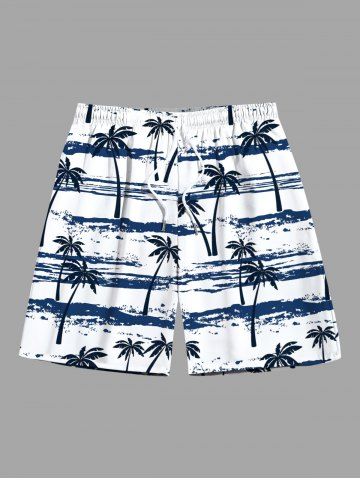 Plus Size Coconut Tree Sea Waves Tie Dye Print Hawaii Beach Shorts For Men - WHITE - 8XL