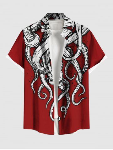 Chemise Imprimé Poulpe à Poche Grande Taille pour Homme - RED - 6XL