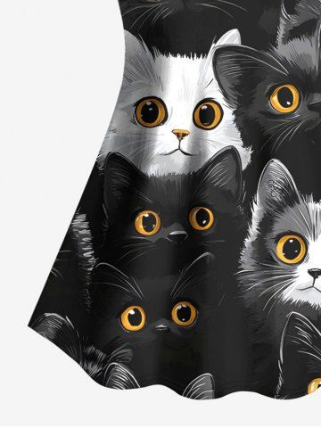 Cute Two Tone Cat Print Tankini Top and Solid Boyshorts Plus Size Matching Set