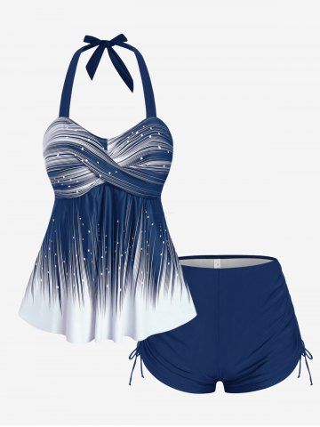 Plus Size Halter Backless Empire Waist Modest Boyshorts Tankini Swimsuit - DEEP BLUE - 5X