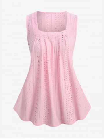 Plus Size Jacquard Hollow Out Ruched Tank Top