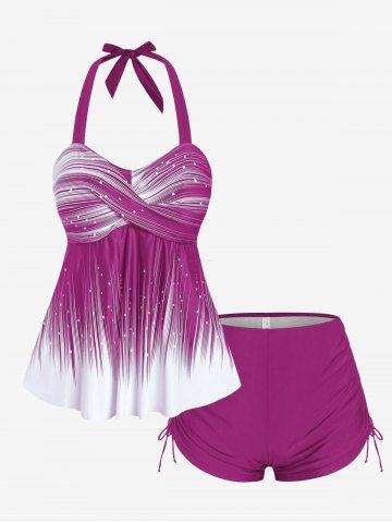 Maillot de bain tankini grande taille, dos nu, taille empire, shorty couvrant, style dos nu et dos nageur. - RED - 5X