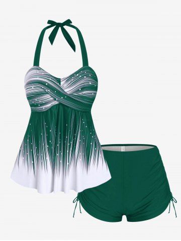 Plus Size Halter Backless Empire Waist Modest Boyshorts Tankini Swimsuit - GREEN - 5X
