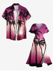 Coconut Tree Sun Ombre Light Beam 3D Print Plus Size Matching Hawaii Beach Outfit For Couples -  