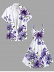 Flowers Leaf Print Plus Size Matching Hawaii Beach Outfit For Couples -  