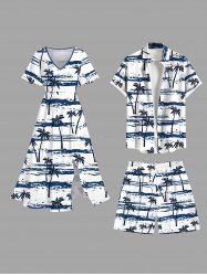 Coconut Tree Sea Tie Dye Print Plus Size Matching Hawaii Beach Outfit For Couples -  