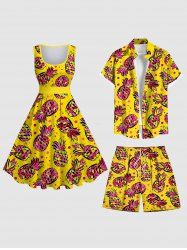 Costume de Plage Grande Taille Imprimé Pois et Ananas - Jaune 