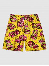 Short de Plage Hawaïen Ananas Imprimé de Grande Taille pour Homme - Jaune 6XL