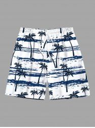 Short de Plage Hawaïen Vague D'Océan Cocotier Imprimé de Grande Taille pour Homme - Blanc M