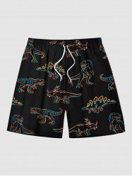 Plus Size Stick Figure Dinosaur Print Hawaii Beach Shorts For Men -  
