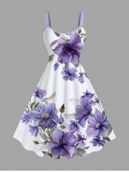 Plus Size Flowers Leaf Print Hawaii Tank Dress -  