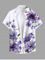 Plus Size Flowers Leaf Print Buttons Pocket Hawaii Shirt For Men -  