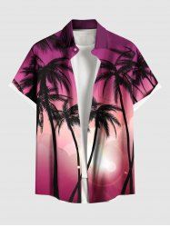 Plus Size Coconut Tree Sun Ombre Light Beam 3D Print Buttons Pocket Hawaii Shirt For Men -  