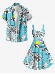 Coconut Tree Sea Tropical Leaves Pineapple Floral Print Plus Size Matching Hawaii Beach Outfit For Couples -  