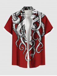 Plus Size Octopus Print Hawaii Button Pocket Shirt For Men -  