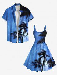Tenue de Plage Grande Taille Imprimé Arbre et Noix de Coco Hawaii - Bleu Ciel 